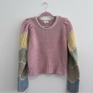 LoveShackFancy Pink Sweater with Colorful Sleeves